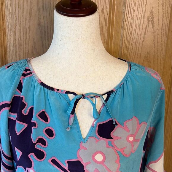 Yumi Kim 100% Silk Blue Floral Print Blouse Top Small - Picture 3 of 8